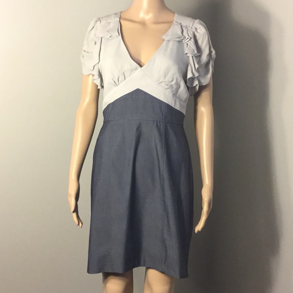 ECI 2-TONE-GRAY SILKY STRETCHY SHORT-SLEEVE DRESS